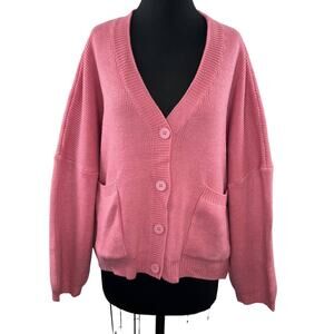 NWT SHEKOU Pink Fiercely Feminine  V-Neckline Long Sleeve Button Down Cardigan S